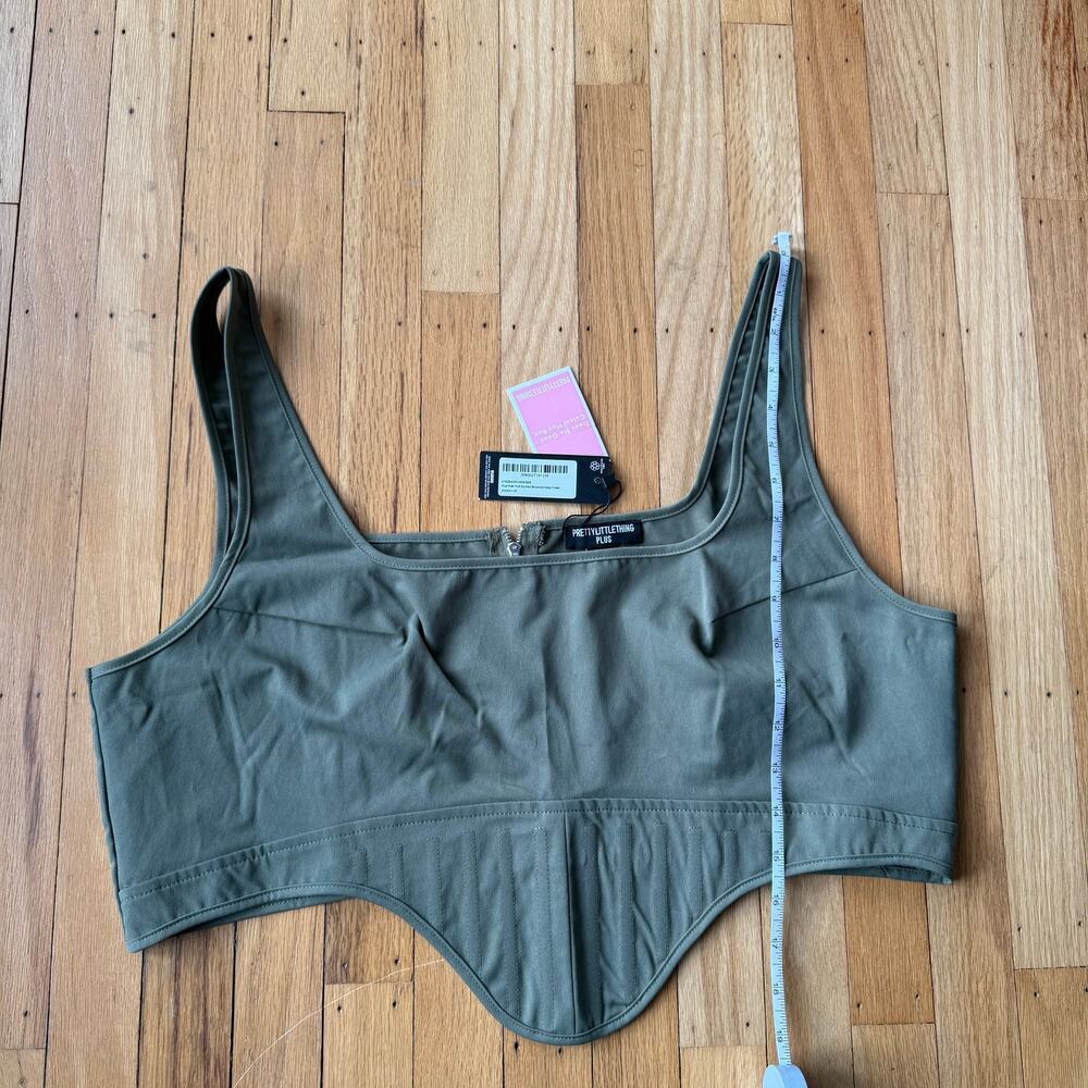 PLT Olive Green Structured Dip Hem Cargo Crop Corset Bustier Sz 14 Y2K Utility - Picture 5 of 14